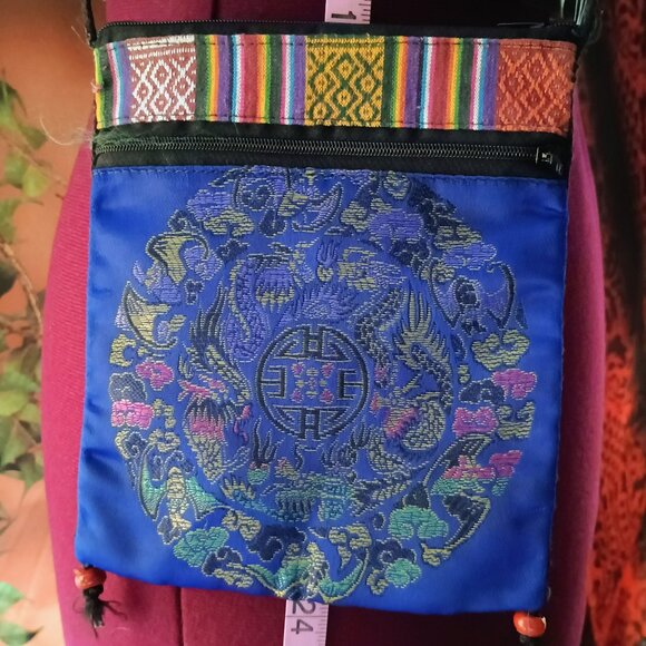 EUC: Small Blue Multicolor Embroidered Crossbody Bag or Mandala Passport Bag - Picture 1 of 6